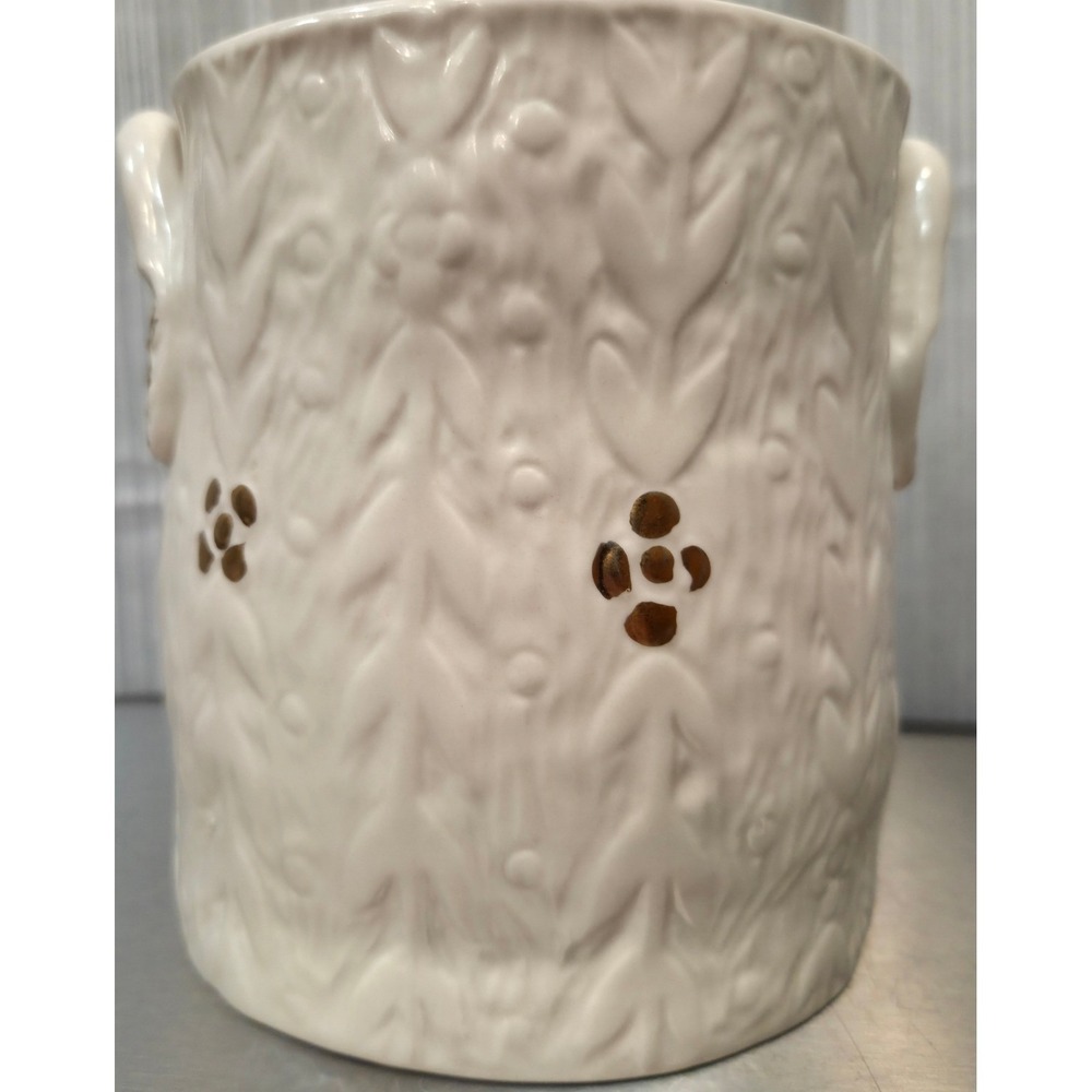 Anthropologie Amanda Blair Dexheimer Ceramic Planter Vase Gold Floral White